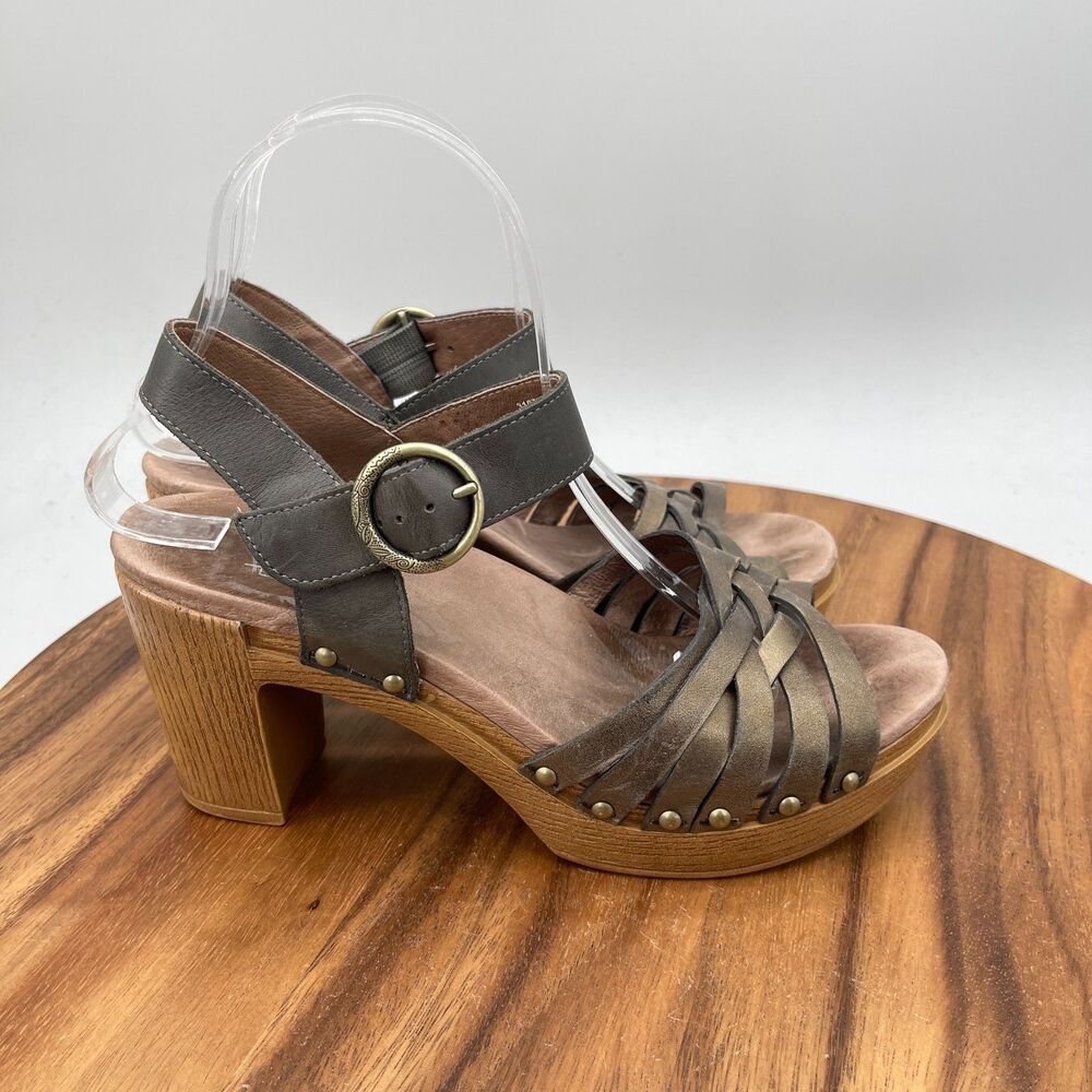 Dansko Dawson Heeled Sandals Womens Size 7.5 / 38 Gold Metallic Casual Going Out